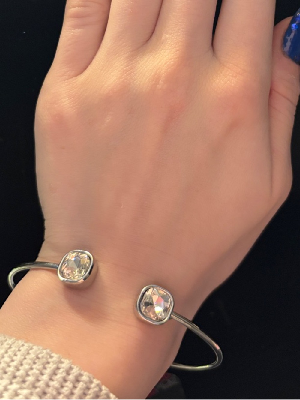 paparazzi Silver Open Bangle Bracelet with Clear Crystal Accents